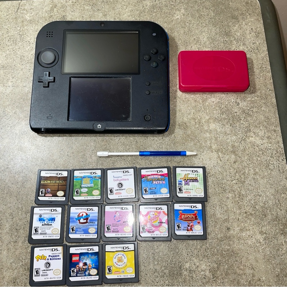 Nintendo 2DS Blue And Black Handheld Console System Works No Charger